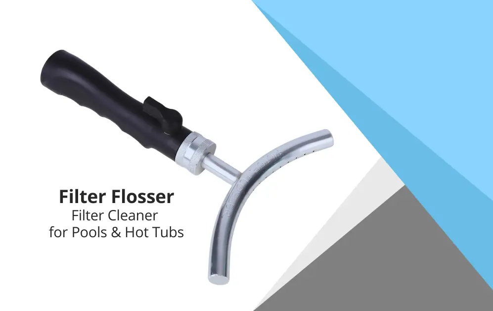 A hot tub filter flosser cleaner with text info.