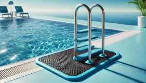 a pool ladder mat at the above side.