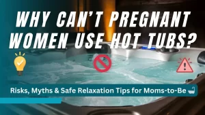 A hot tub crystal clear blue water and text info with icon emoji.