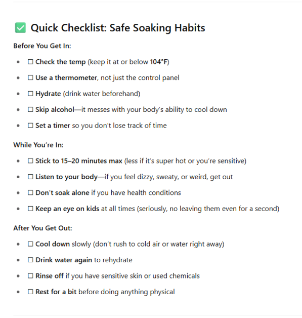 A 3 stage, before, while, and after Checklist for Safe Soaking