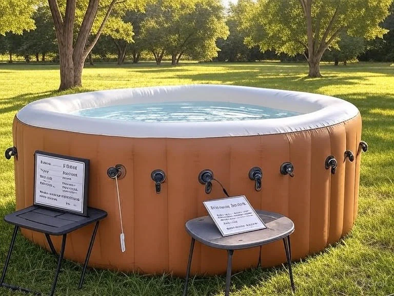 A Inflatable Hot Tubs in a home garden with caption to use.