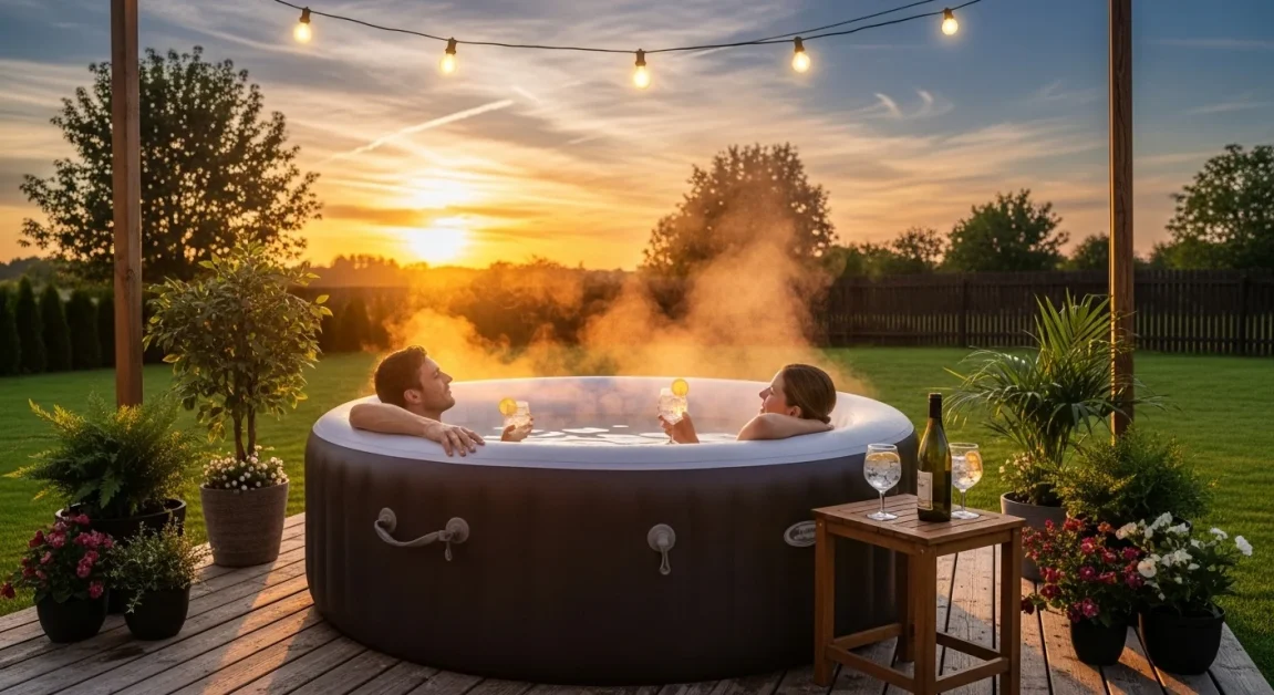 two persons soaking in a Inflatable Hot Tubs spa.