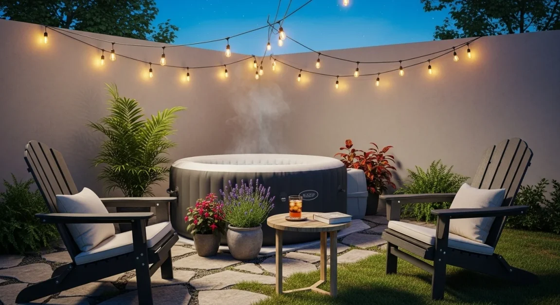 A Inflatable Hot Tubs placed in Small Backyards.