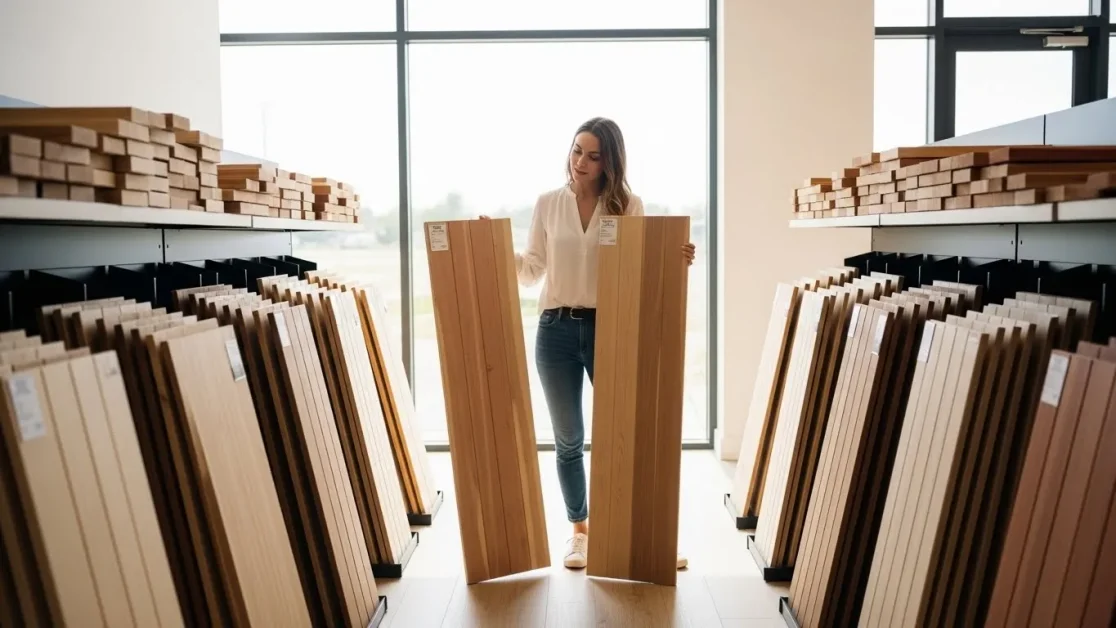 A woman make Wood Selection for sauna
