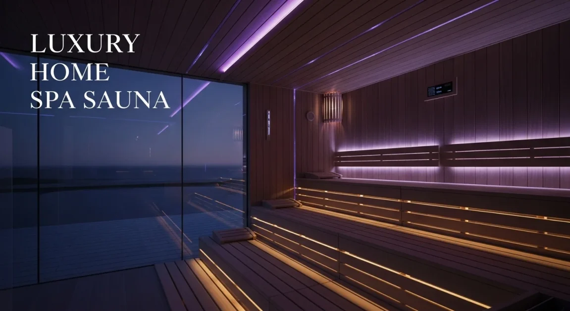Modern Sauna Design Ideas 6 A luxury home sauna with dark wood panels, LED mood lighting, and a spa-inspired interior design