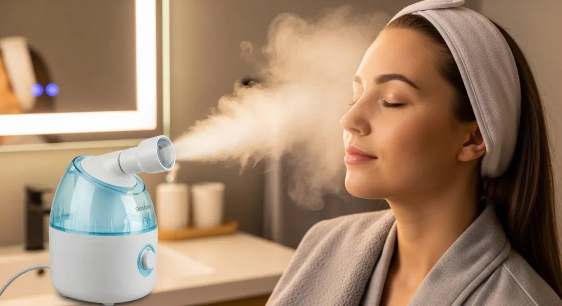 Are Facial Saunas Right for You? Understanding Risks and Concerns 3 A woman take a facial sauna at home.