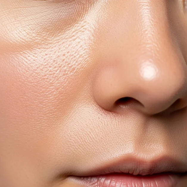 Facial Saunas: How Steam Clears Pores Fast and Helps Sinus Pressure 4 Close-up of combination skin with an oily T-zone and dry cheeks.