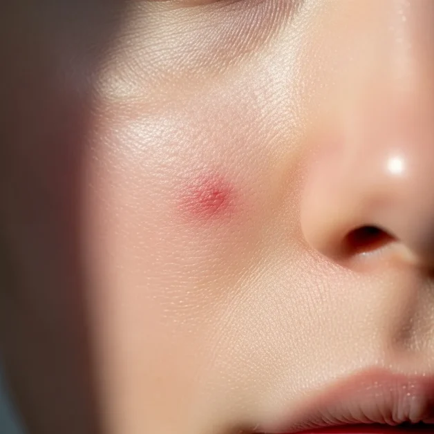 Facial Saunas: How Steam Clears Pores Fast and Helps Sinus Pressure 6 Close-up of sensitive facial skin with mild redness and reactive patches.