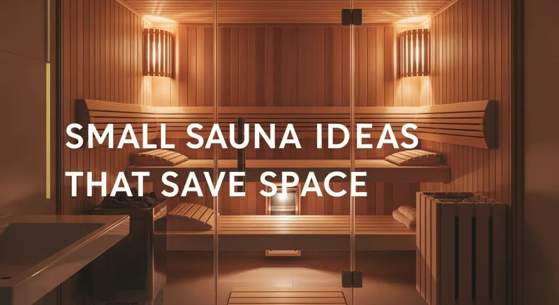 Compact home sauna with cedar walls and glass door in modern bathroom