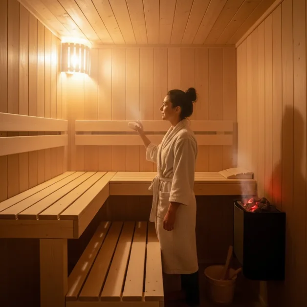 How to Create the Perfect Indoor Sauna Nook: Small Space, Big Style 18 A woman running a test heat in her small sauna, checking for even warmth, airflow, and any unusual smells.