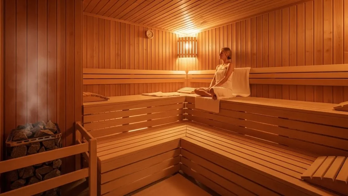 Optimal Sauna Temperature: Why Hotter Isn’t Always Better 2 Traditional Finnish sauna with wooden benches, stone heater, and soft steam creating a warm, relaxing atmosphere.