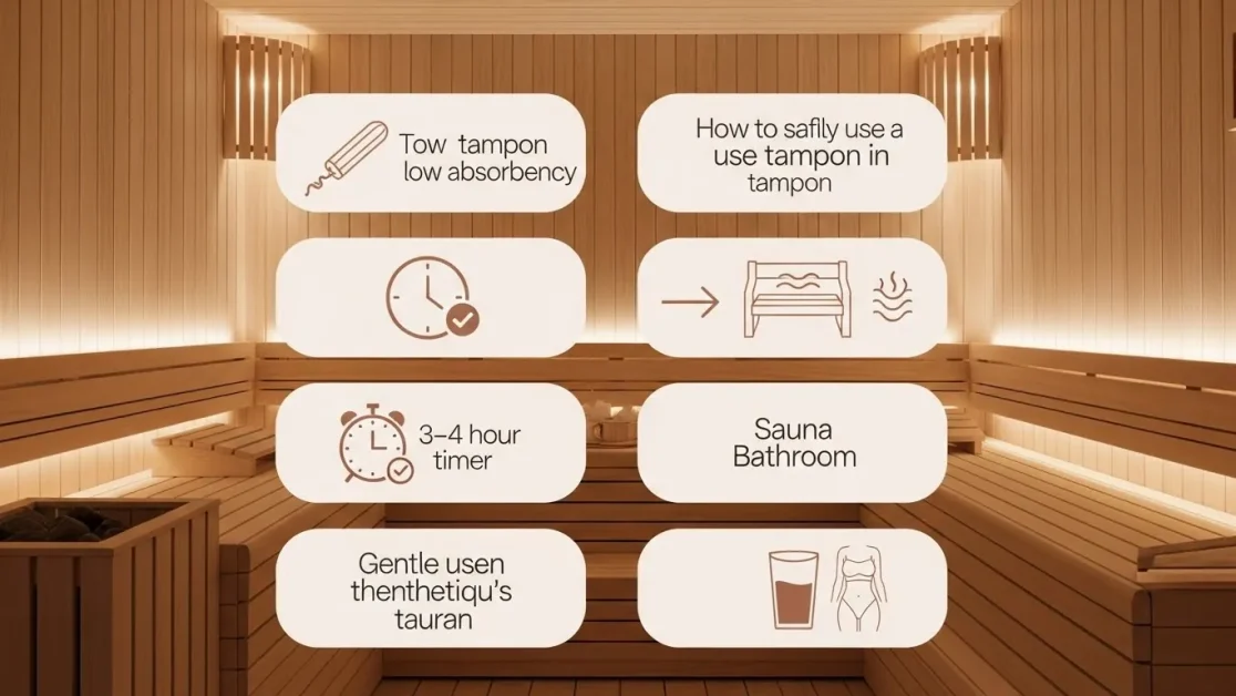Can You Wear a Tampon in a Sauna? What Actually Matters for Comfort and Safety 11 Infographic showing step-by-step tips for safely using a tampon during a sauna session in a calm spa setting.
