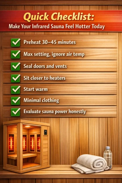 Quick checklist to make an infrared sauna feel hotter and more effective.