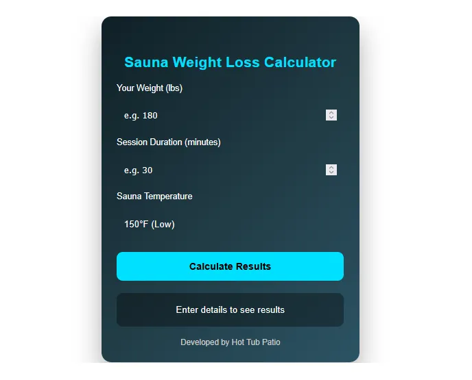 screen short of  Sauna Weight Loss Calculator in real time experience. 