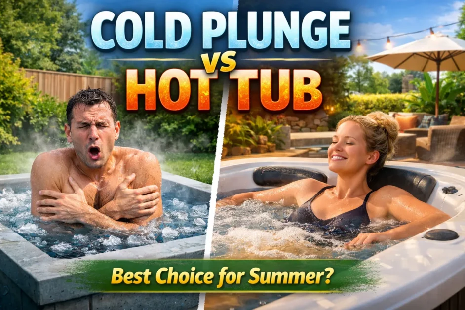 Cold Plunge Pool vs Hot Tub: Which Is Better for Summer? 3 Backyard scene with cold plunge pool and hot tub side by side showing summer comparison