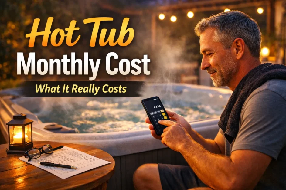 How Much Does a Hot Tub Cost Per Month? Real Running Costs Explained 7 A visual of hot tub monthly cost with a man using a calculator.