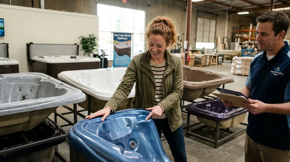 Hot Tub Shells: Materials, Pros, Cons, and Care Guide 2 A Woman choosing hot tub shell