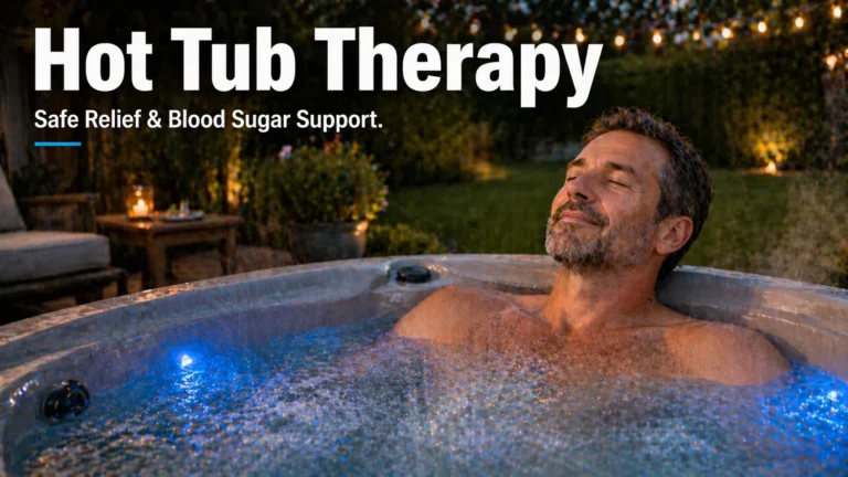 Relaxed homeowner enjoying a steaming hot tub at sunset in backyard