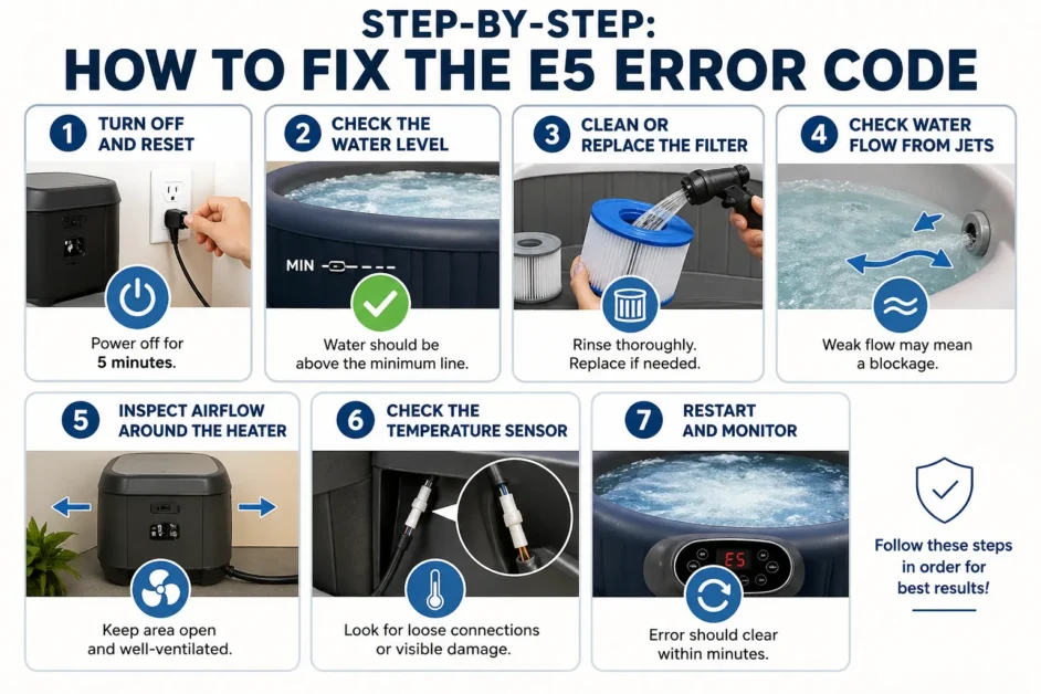 A Step-by-Step: How to Fix the E5 Error Code info style guide with visual.
