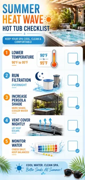 Checklist for keeping hot tub water cool and clean during summer heat wave