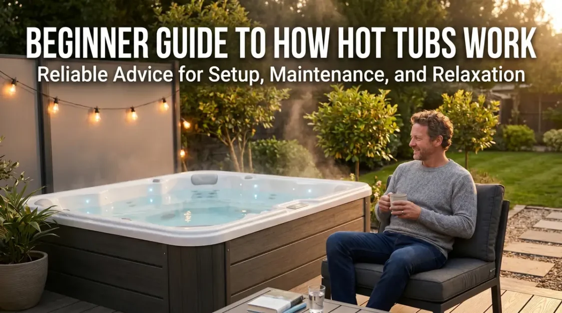 What Is a Hot Tub and How Does It Work? 1 Man sitting outside next to a steaming hot tub holding a cup
