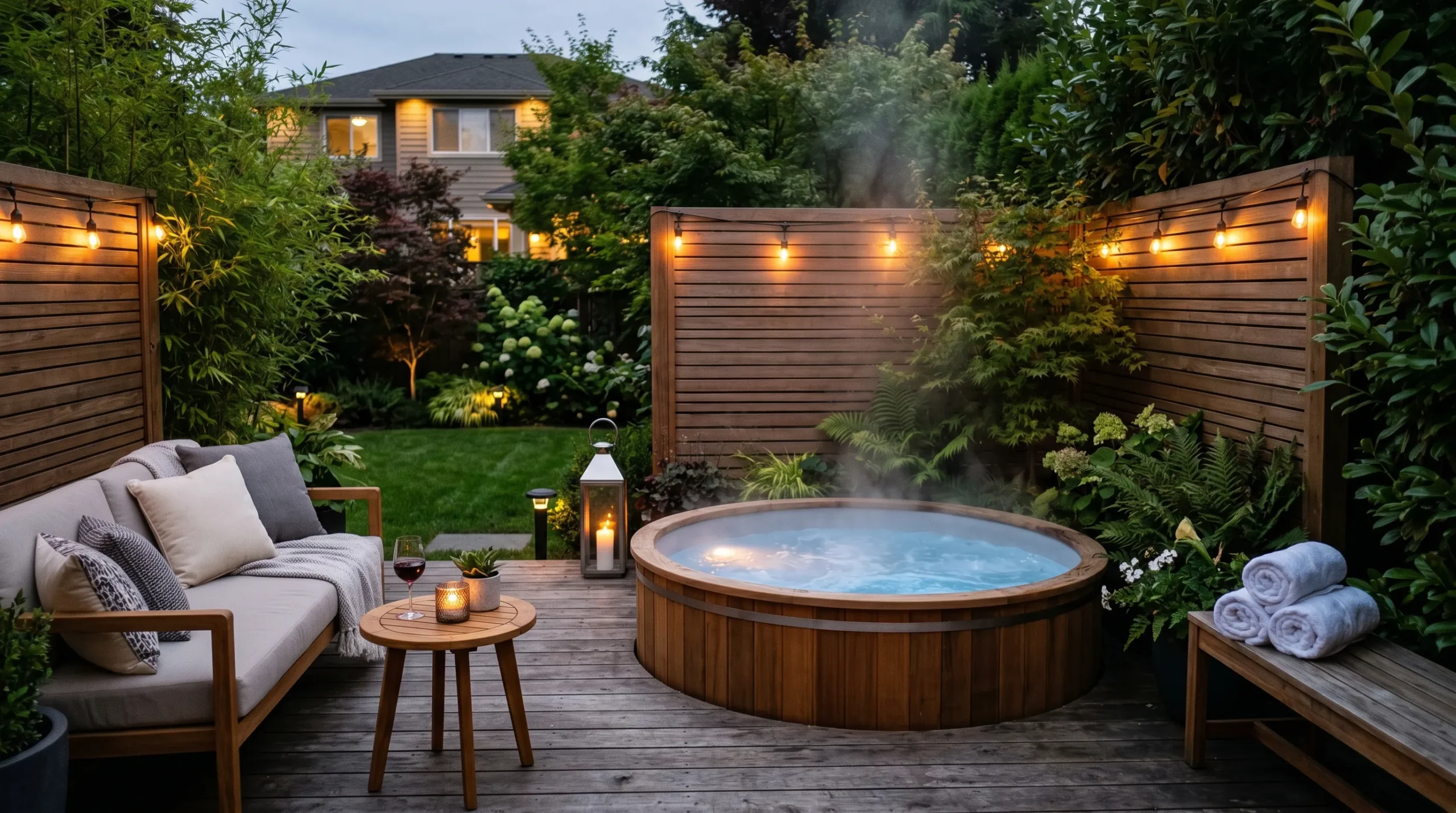 Private backyard hot tub retreat