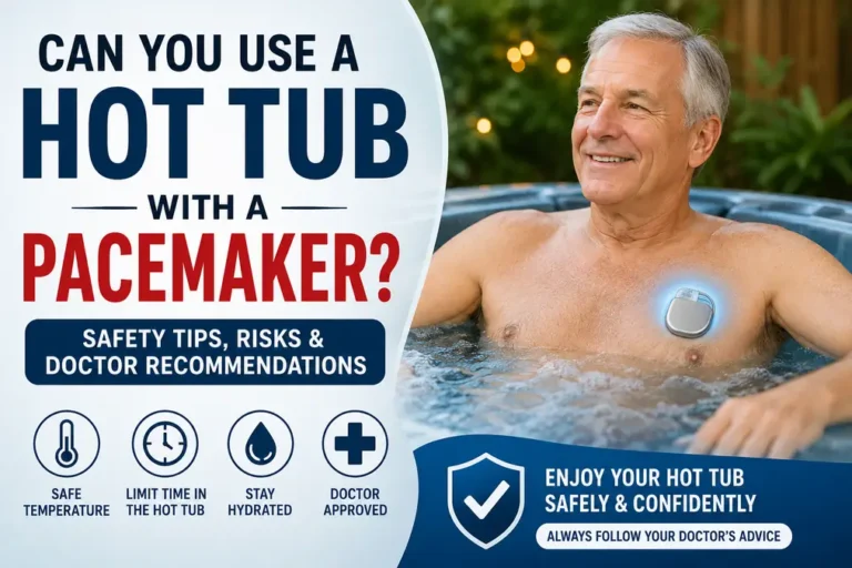 Smiling elderly man with pacemaker in chest relaxing in bubbling hot tub