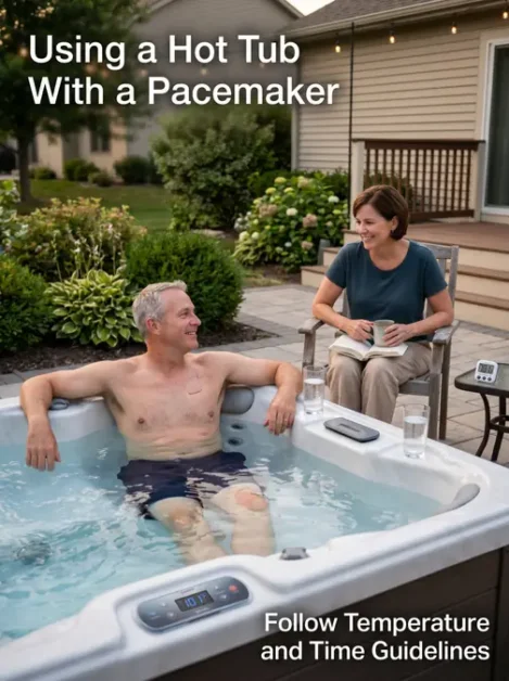 Can You Use a Hot Tub With a Pacemaker? Safety Tips, Risks, and Doctor Recommendations 2 Man sitting in a hot tub in a backyard while woman sits on a chair nearby