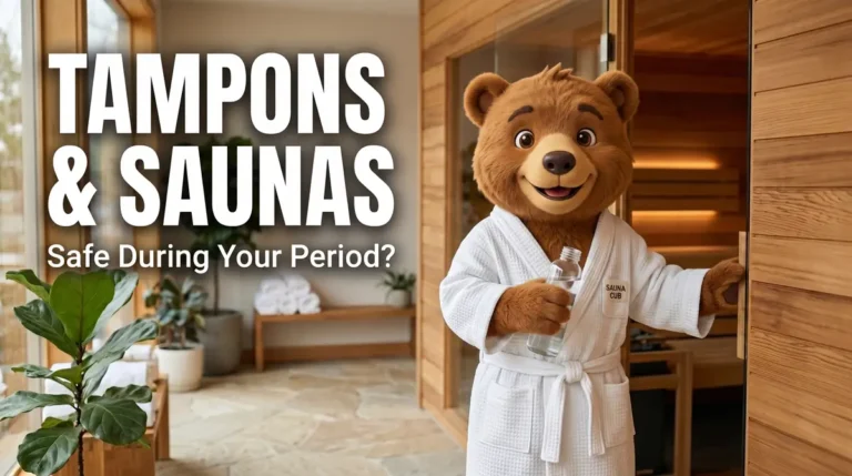 Can You Wear a Tampon in a Sauna? Safety, Tips, and What to Know 4 Bear mascot in white robe holding a water bottle standing at a sauna door