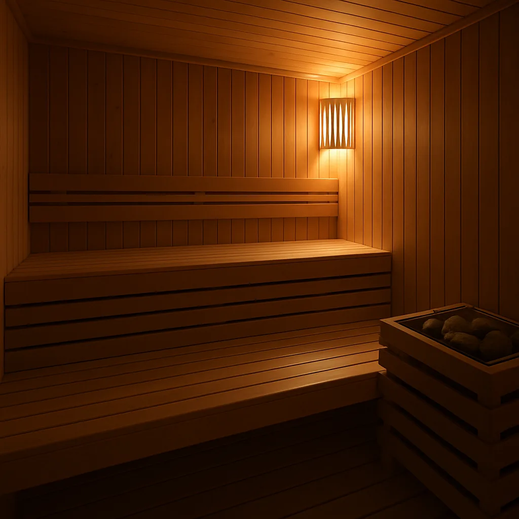 Feeling Dizzy After Sauna? Here's What Your Body Is Telling You 4 A serene sauna interior with wooden benches and a gentle light glow