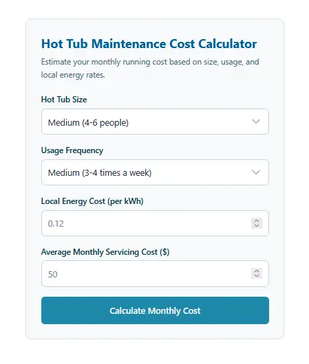 hot tub maintenance cost calculator app screen short