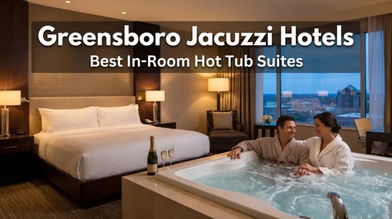 Hotels with In-Room Hot Tubs in Greensboro, NC 15 Couple in bathrobes relaxing in a large hotel room hot tub with city view