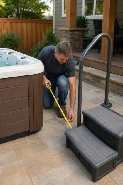 measuring hot tub patio installation