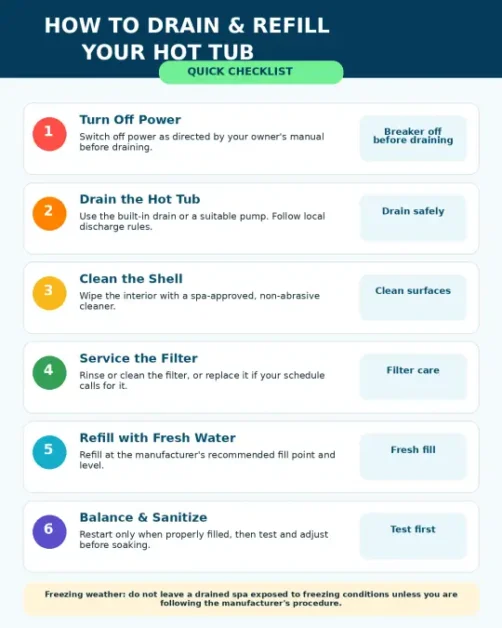 Hot Tub Water Change Calculator: When to Drain & Refill 3 03 drain refill checklist