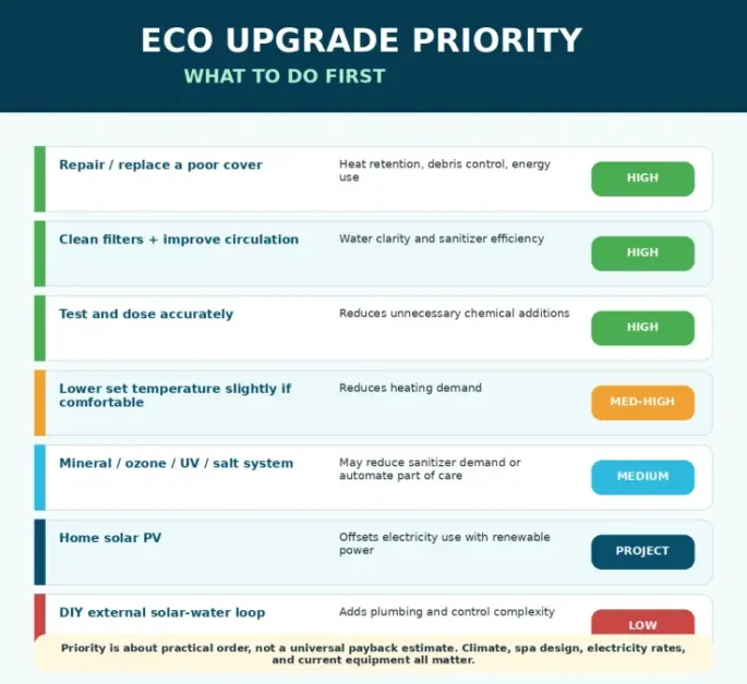 Eco-Friendly Hot Tub: Solar, Ionizers & Thermal Covers 4 04 eco upgrade priority