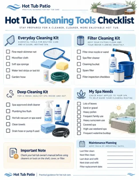 hot tub cleaning tools checklist
