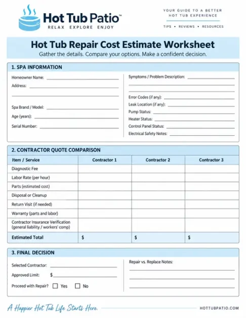 Hot Tub Repair Cost: What Homeowners Usually Pay 2 hot tub repair cost estimate worksheet