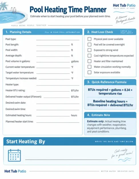 pool heating time planner worksheet