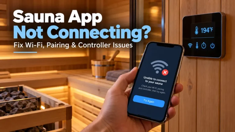 Sauna App Not Connecting? Fix Wi-Fi, Pairing & Controller Issues 7 Smart sauna app connection error beside Wi-Fi sauna controller