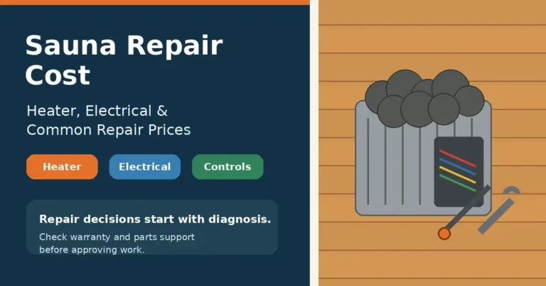 Sauna Repair Cost: Heater, Electrical & Common Repair Prices 1 Sauna heater opened for repair while a technician checks electrical components inside a wooden home sauna