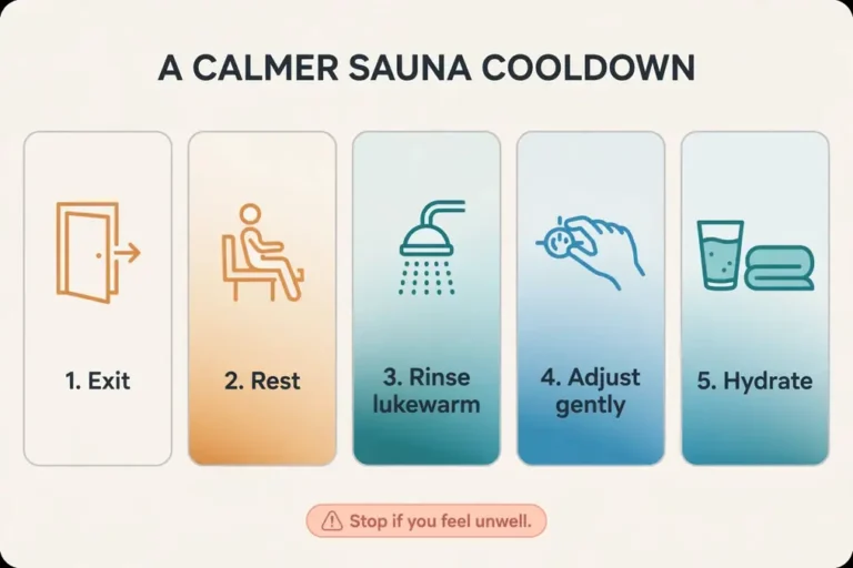 Sauna guest choosing between a cool and warm shower in a cedar spa changing area.