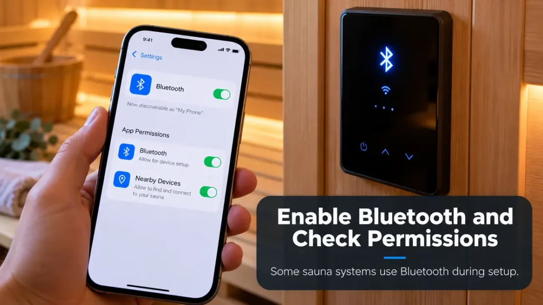 Bluetooth and nearby device permissions for sauna app pairing