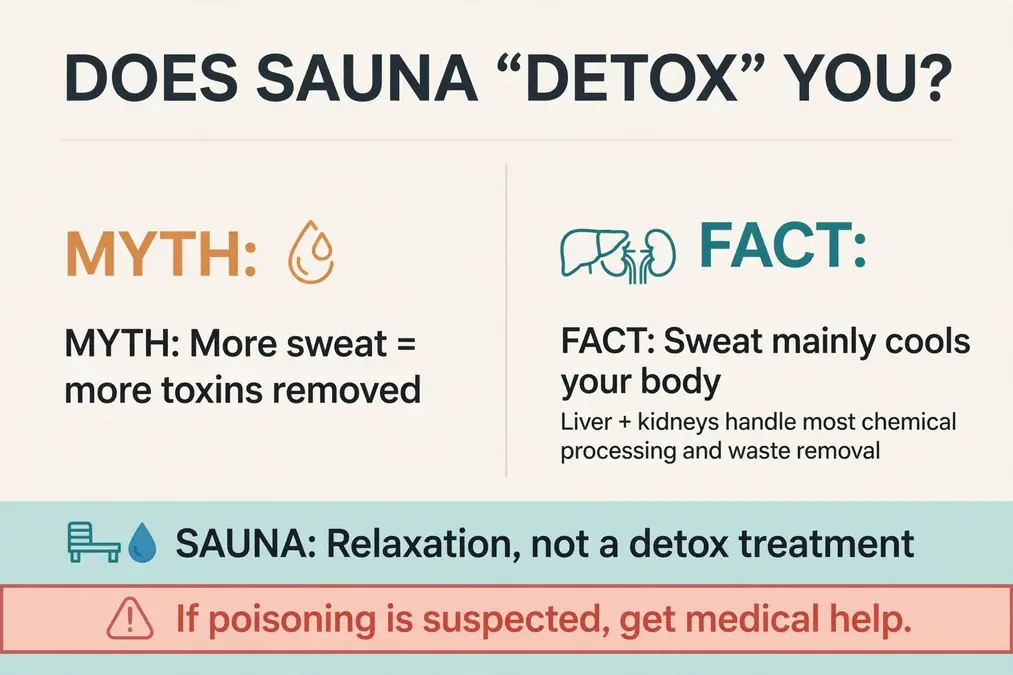 Sauna detox myth versus fact: sweat primarily cools the body while liver and kidneys process and eliminate many substances.