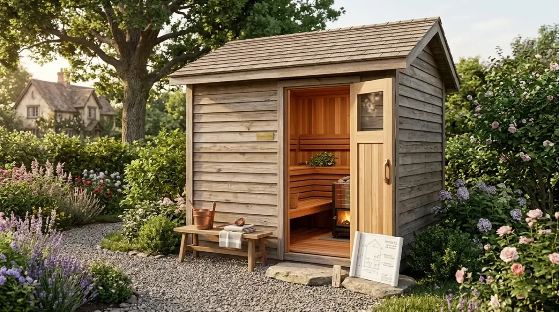 Illustration of home sauna design and infrastructure elements