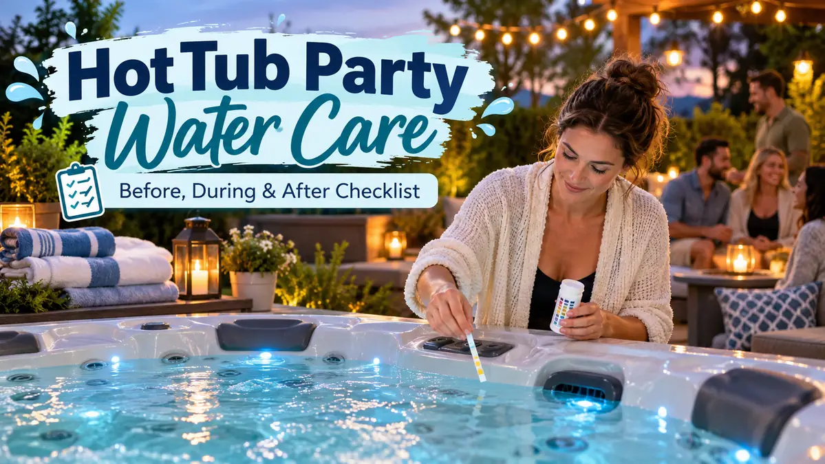 Woman testing hot tub water before guests arrive for a backyard hot tub party