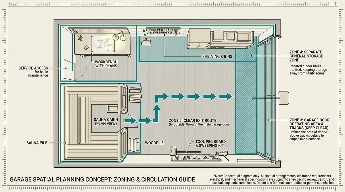 Isometric illustration showing a detailed cutaway of a sauna cabin