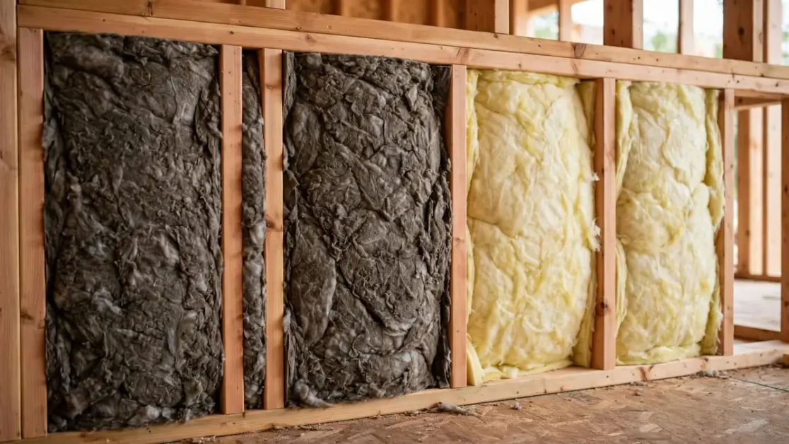 Sauna Insulation Guide: Walls, Ceiling, Vapor Barrier & R-Values 2 Mineral wool and unfaced fiberglass insulation fitted between sauna wall studs