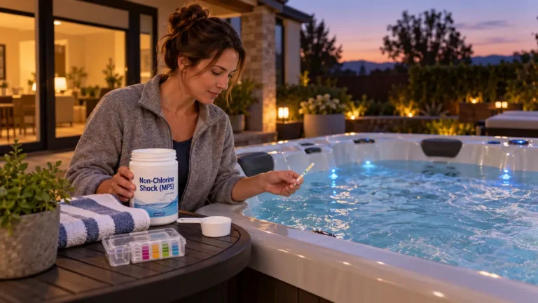 Non-chlorine shock calculator guide for measuring an MPS dose for a hot tub