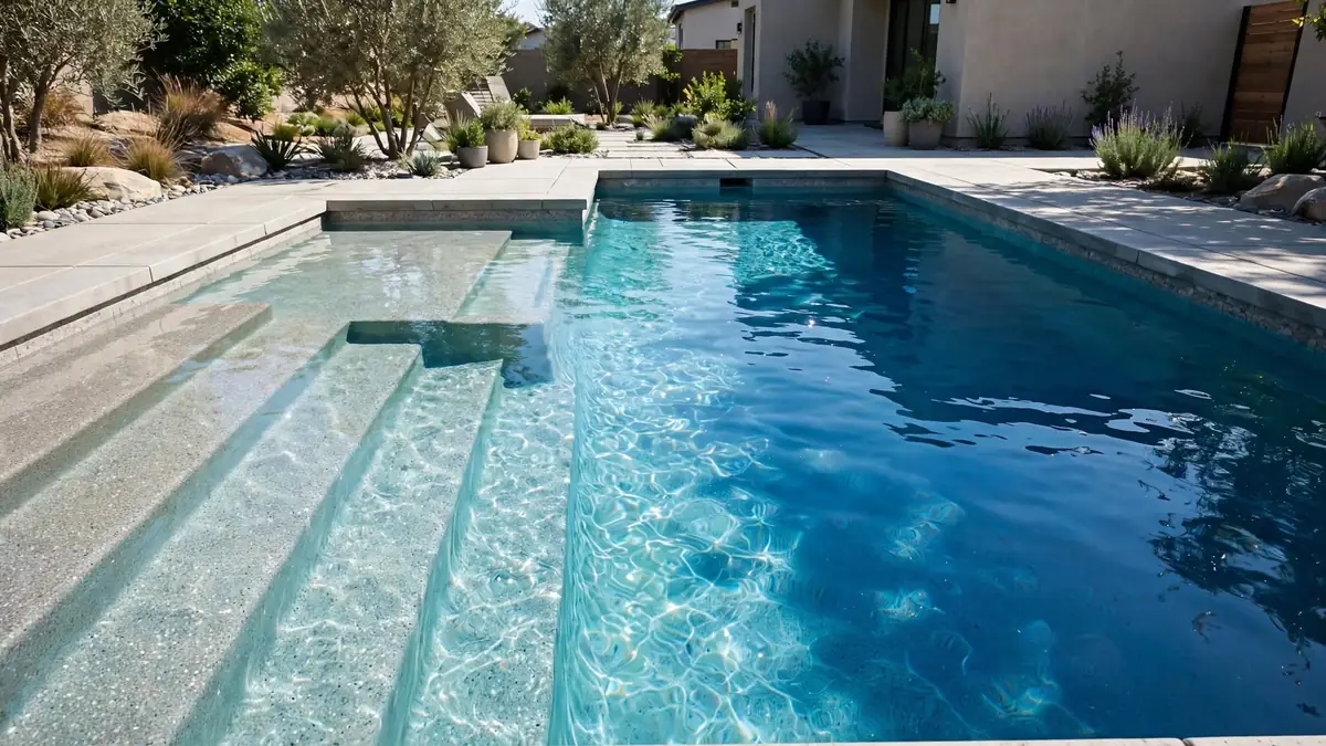 Pool Plaster vs Quartz vs Pebble: Which Finish Is Best? 1 Comparison of white plaster, quartz aggregate, and pebble pool finishes in a residential swimming pool